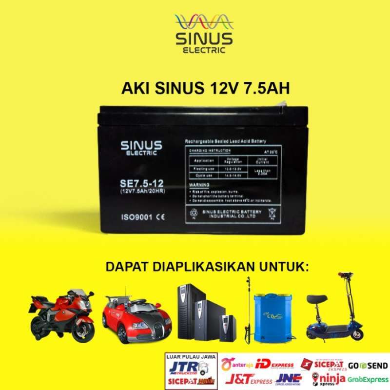 Jual Aki scooter anak 12V 7.5Ah Aki VRLA SINUS 7.5-12 di Seller