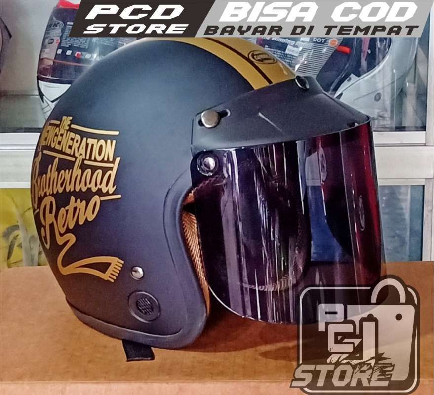 Jual HELM BOGO HELM RETRO MOTIF KACA FLAT IRIDIUM PALANGI