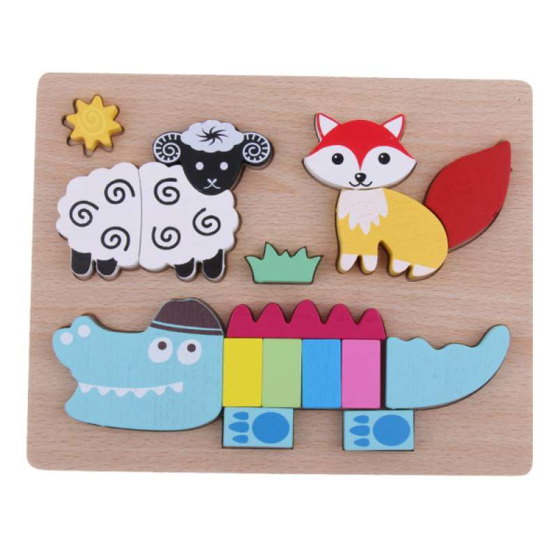 Jual Baby Developmental Wooden Animals Crocodile Jigsaw Puzzles