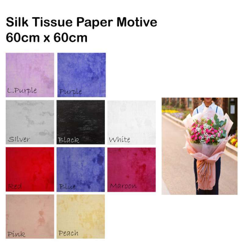 Promo SILK TISSUE PAPER MOTIVE 20 LEMBAR KERTAS BUNGA WRAPPING