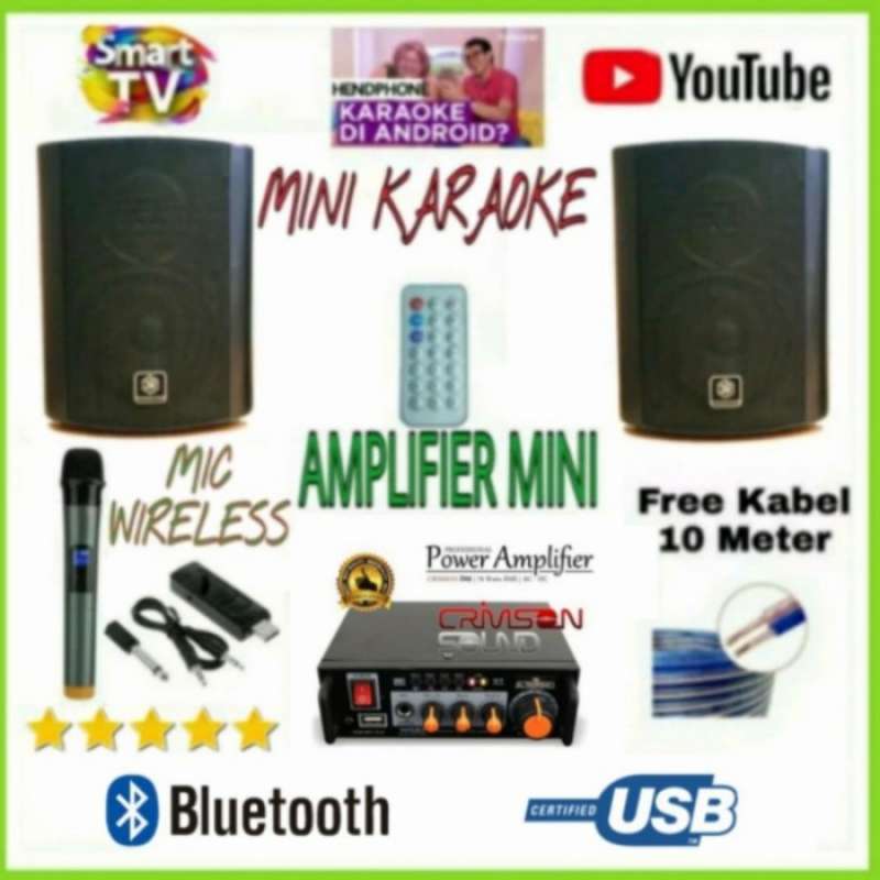 Promo paket karaoke set speaker 3R 5 in ampli mini karaoke smart tv