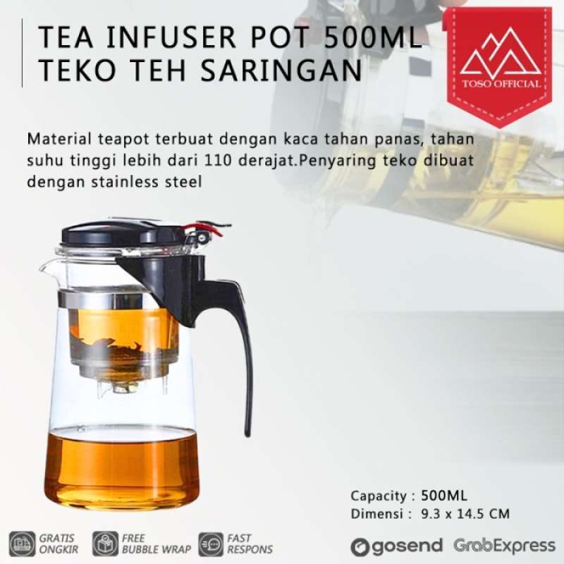 Promo Tea Infuser Pot 500ml Push Button Teko Teh Saringan Kaca Tea Pot