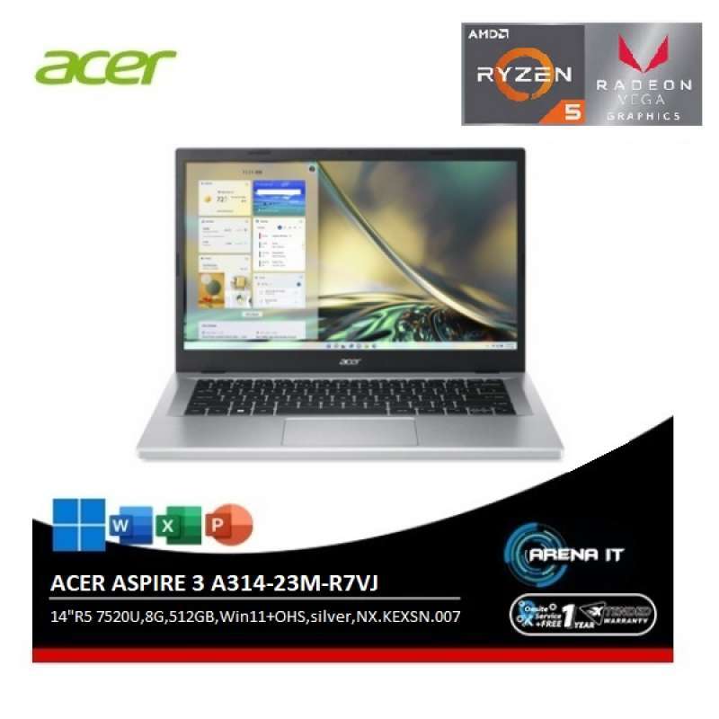 LAPTOP ACER ASPIRE 3 SLIM A314-23M-R7VJ | R5-7520U 8/512 AMD W11+OHS21