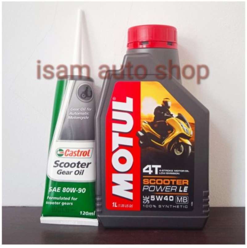 Jual paket oli matic motul power le 5w40+ gear castrol 80w90 120 ml di