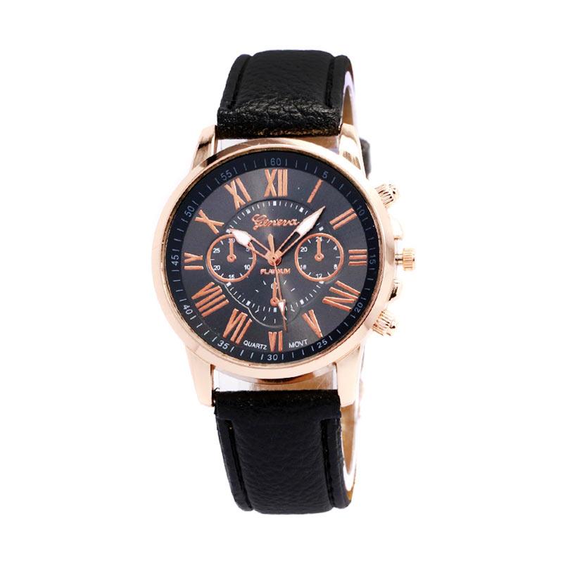 Harga Geneva - Jam Tangan Pria - Hitam - Faux Leather 