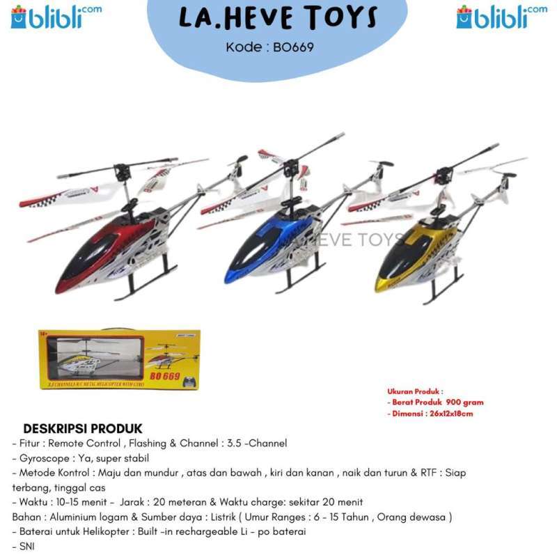 Jual Helicopter RC Remote Control 3.5 Channel BO 669 Metal Helicopter