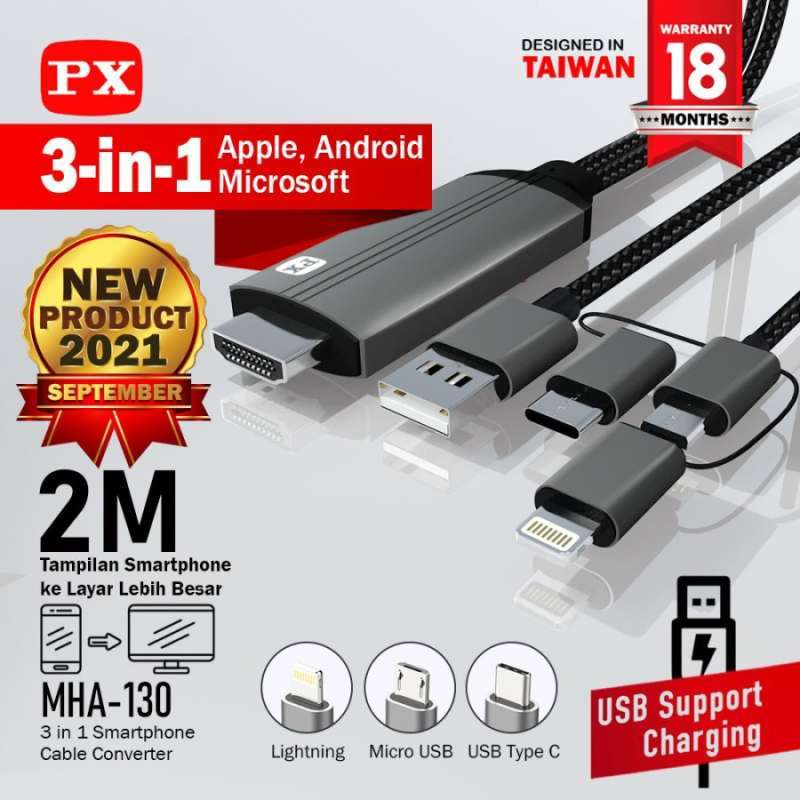 Promo Kabel HDMI ke Type C USB Micro Lightning Converter 3in1 2M PX MHA