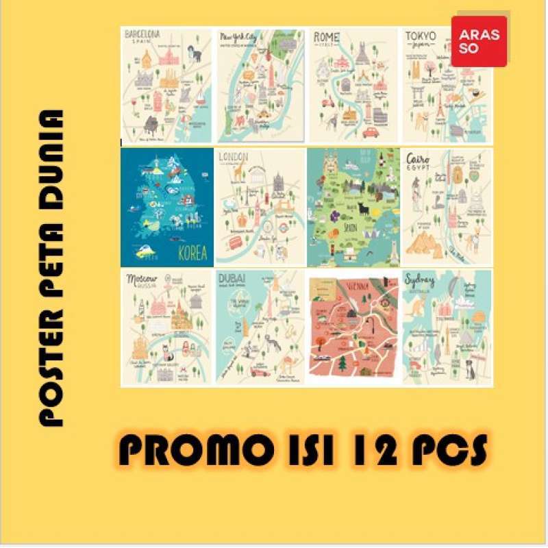 Jual 12PCS Peta Dunia Dekor Kamar Sticker Custom Stiker Aesthetic Foto