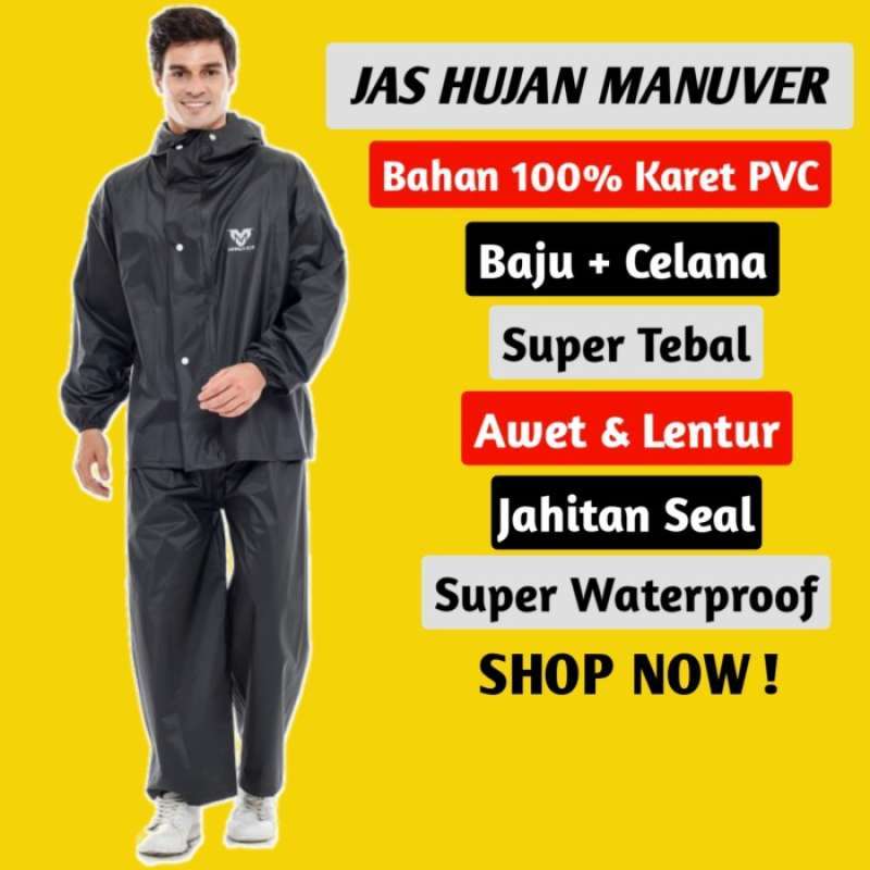 Promo Jas Hujan Pria Wanita Model Stelan Bahan Premium 100% Karet PVC