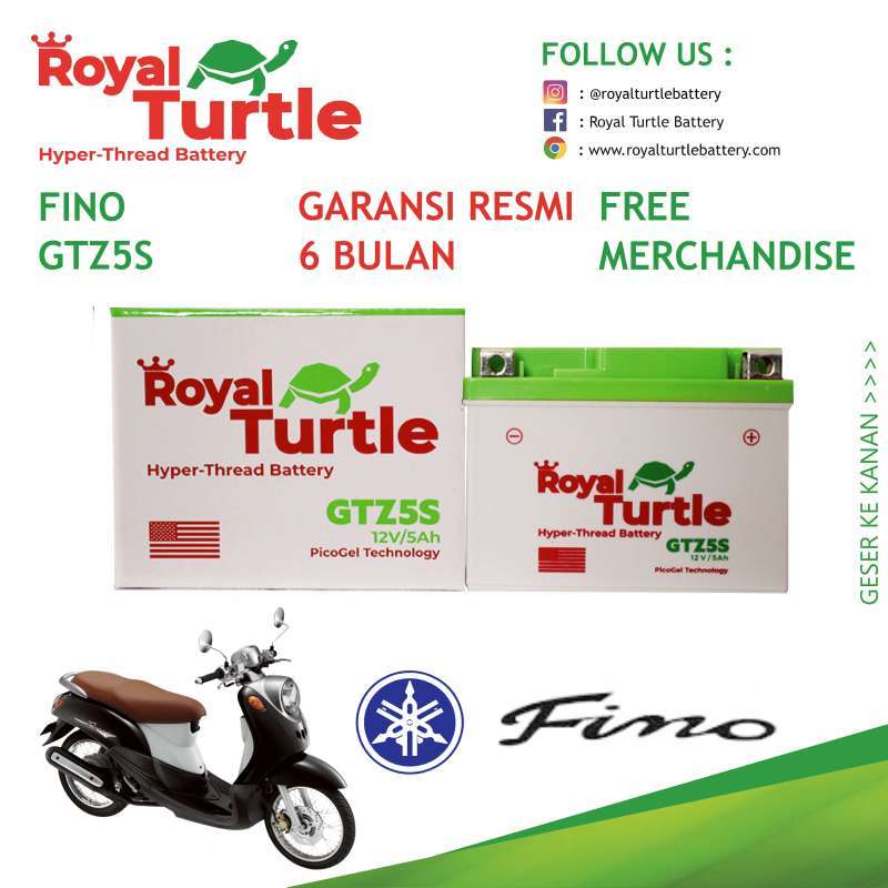 Jual Aki Motor Yamaha Fino ROYAL TURTLE GTZ5S Accu Kering Maintenance