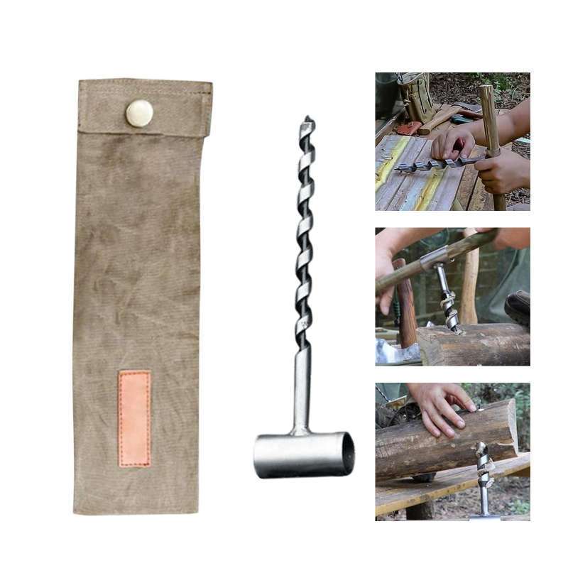 Manual Auger Survival Tool Kit With Tripod Board - Bushcraft Camping Drilling And Cooking Set