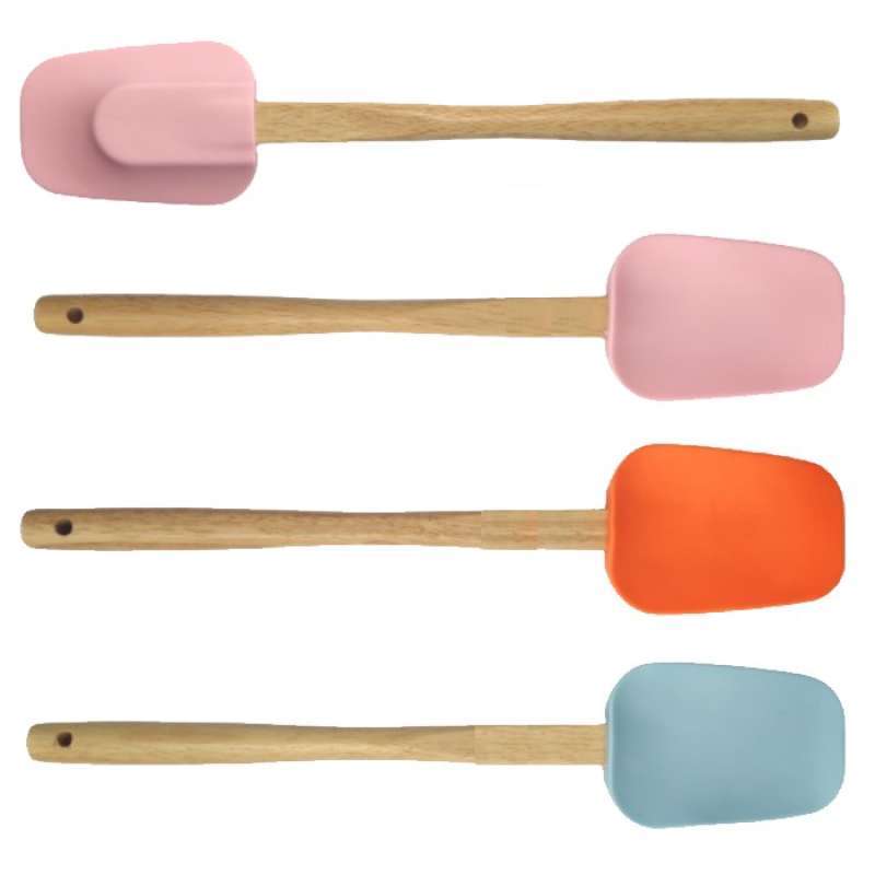 Promo Spatula Sodet Silikon Tahan Panas Gagang Kayu Warna Diskon 9 di