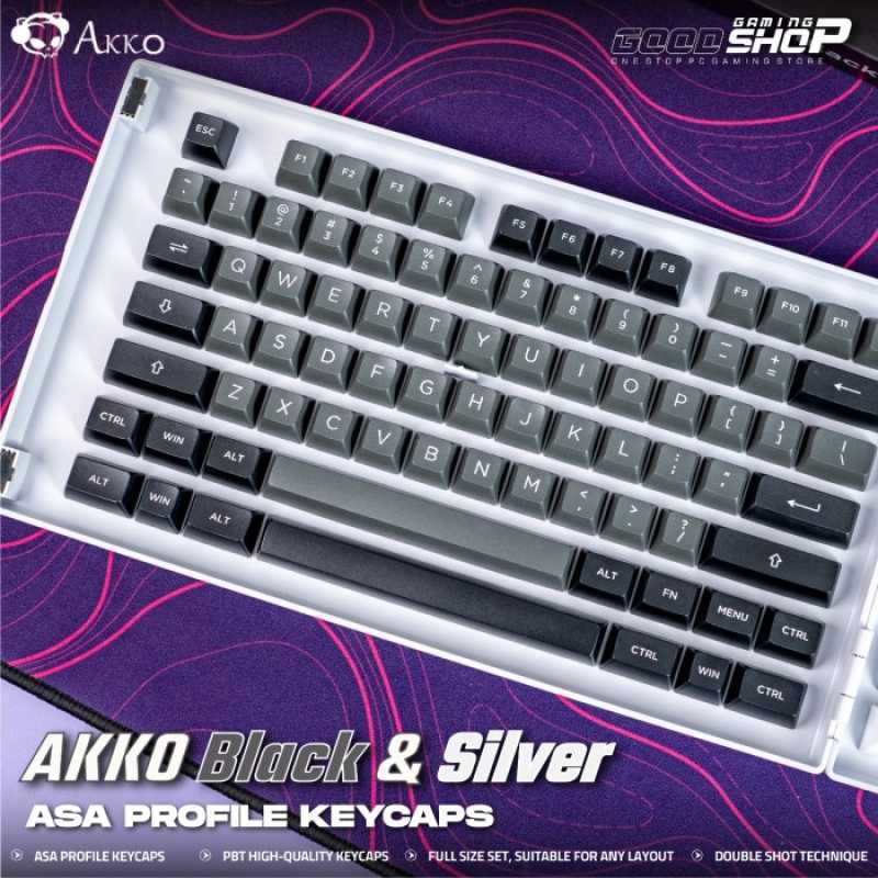 Promo Akko Black & Silver Keycap Set 197 Key Asa - Keycap Set Diskon 10 ...