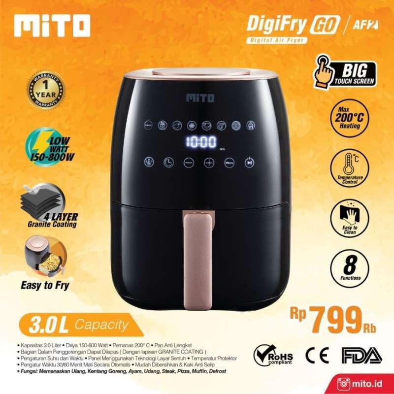 Jual Mito AF2 3 liter Digifry Air Fryer Digital / Airfryer low watt di