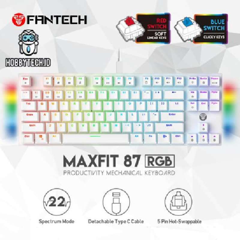 Jual Fantech MAXFIT87 Hotswap RGB 5 pin Keyboard Gaming Mechanical ...