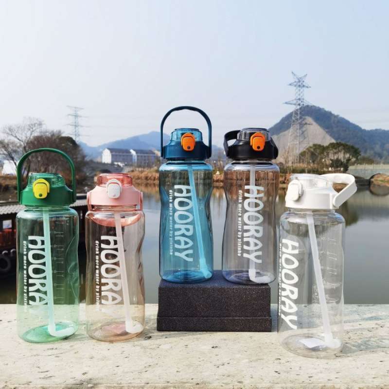 Jual Botol Minum Jumbo Besar 2 liter Hooray Straw Sports Bottle PROMO ...