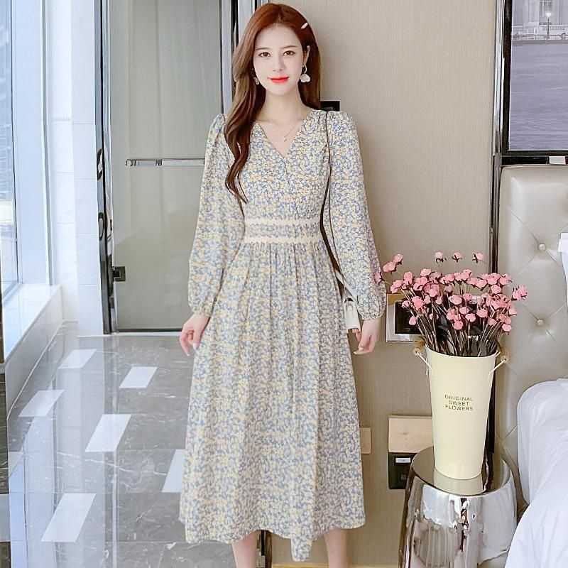 Jual Korean Dress Long Sleeve / Dress Korea Floral di Seller
