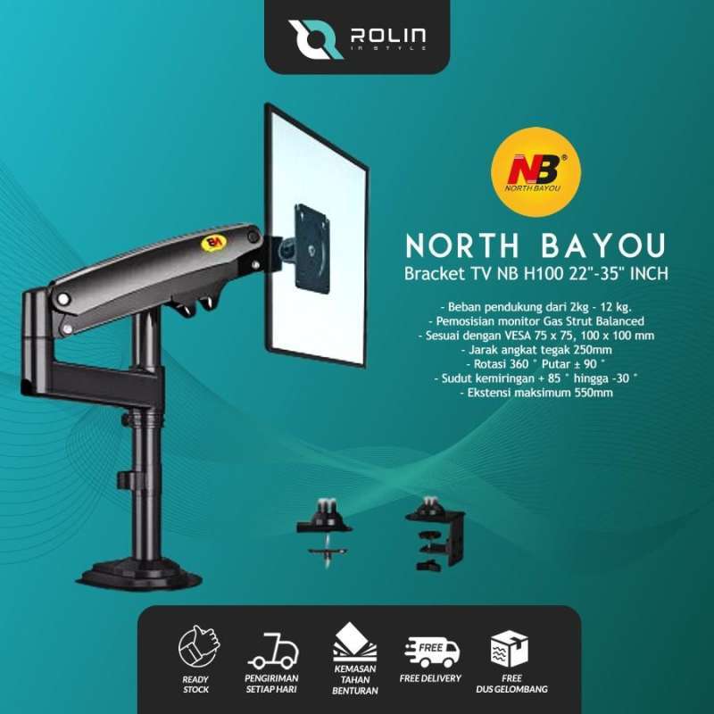 Jual Bracket TV Breket Monitor North Bayou H100 Monitor Arm For 22 35 cnxd-bracket-tv-telescopic-vesa-200-x-200-for-32-55-inch-tv-x-400