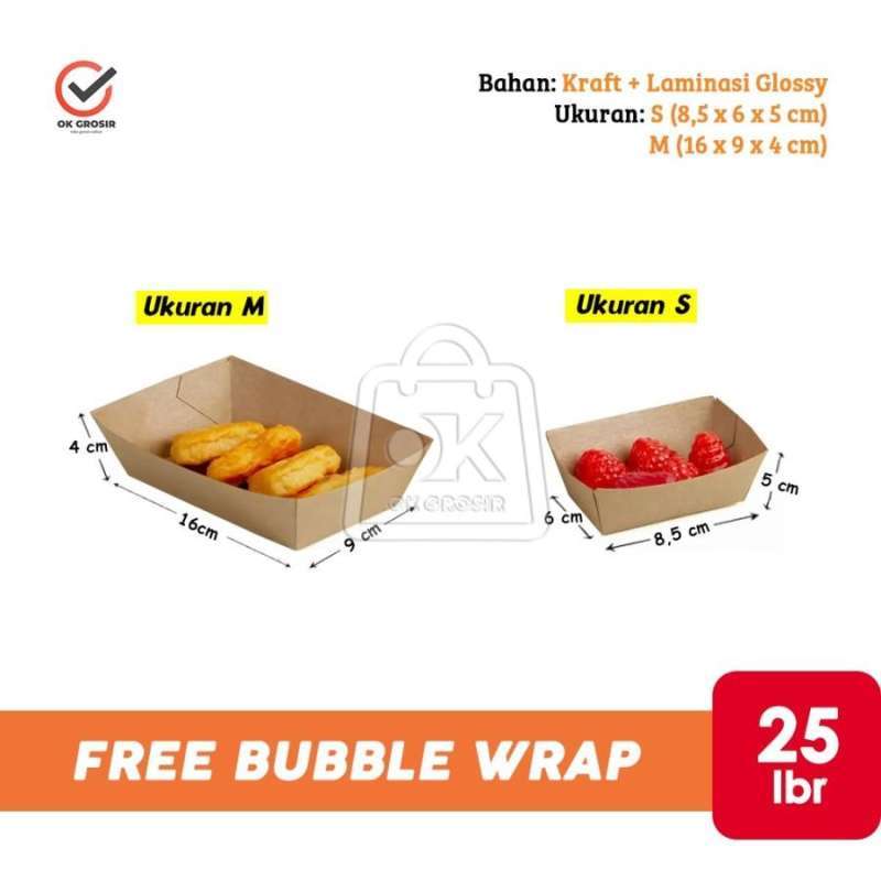 Jual Paper Tray Makanan / Piring Kertas Coklat / Food Tray (25lbr) di