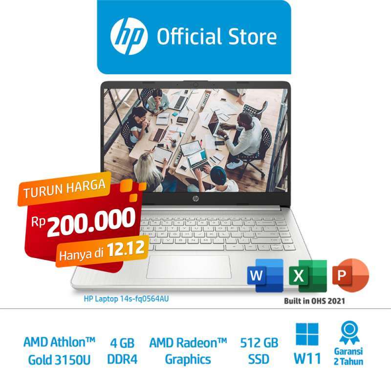 PC Portable HP 14 Pouces - AMD Athlon Gold 3150U, 4Go RAM, SSD 128Go NVMe, Clavier QWERTY