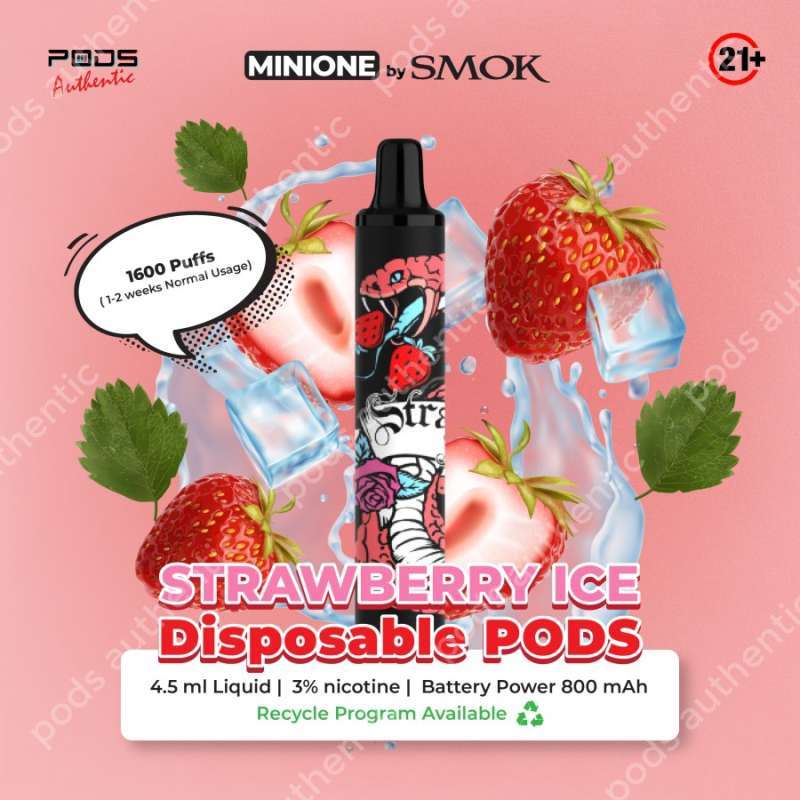 Jual Smok Minione Strawberry Ice Energy Drink 1600 Puff Disposable Pods