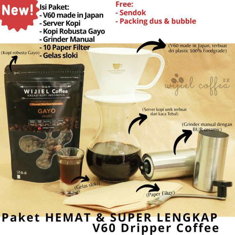Jual PAKET HEMAT DAN LENGKAP ALAT KOPI V60ALAT KOPI V60 DRIPPER COFFEE di Seller Dapuraku Store