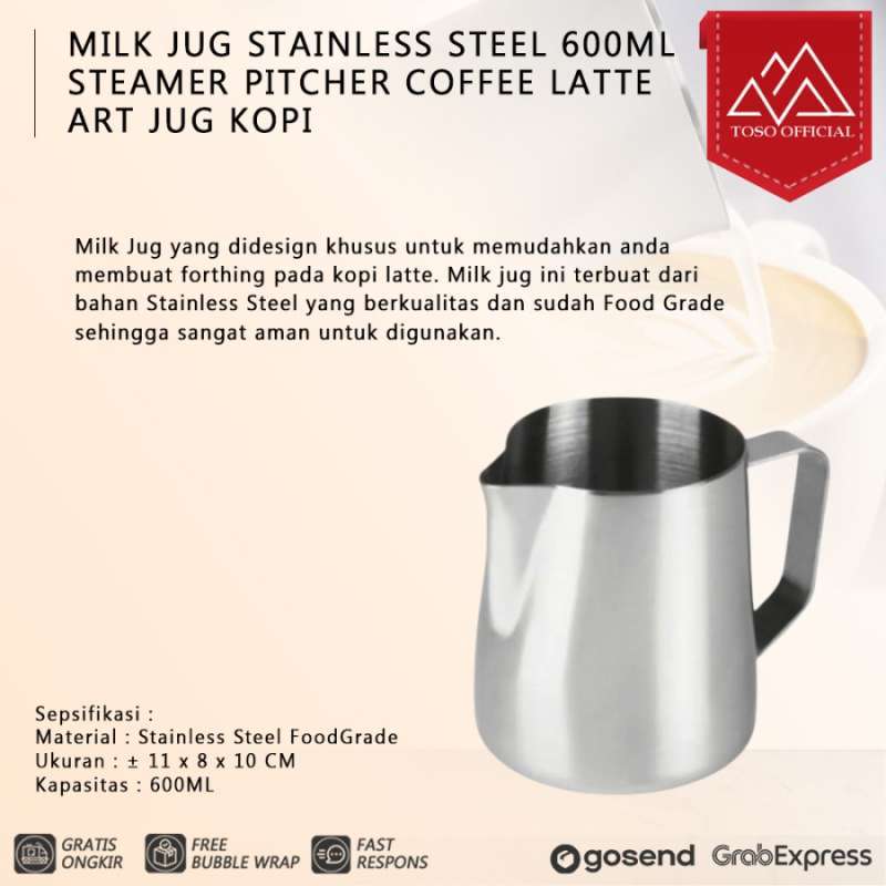 Jual Milk Jug Stainless 600ml, Steamer Pitcher Coffee Latte Art Jug