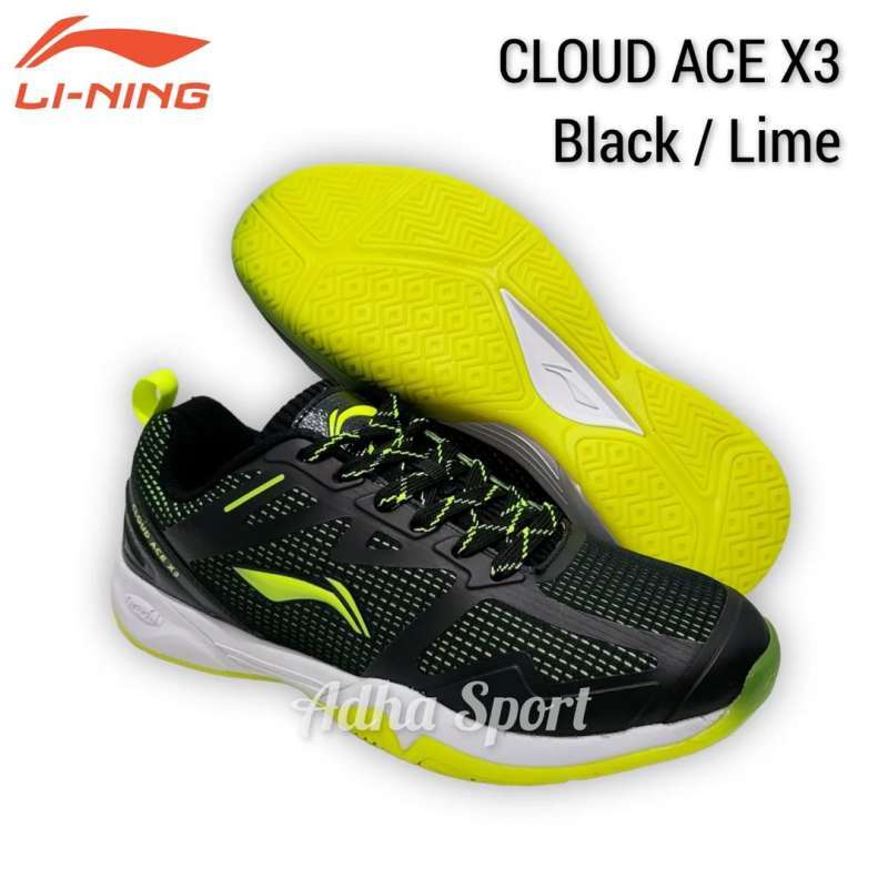 Jual Sepatu Badminton Lining Cloud Ace X3 Black Lime Original ADHA