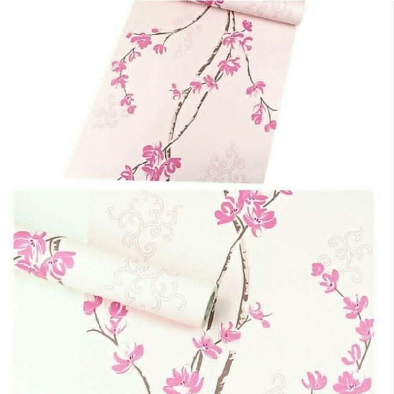Promo Wallpaper Sakura Blossom pink 45cm x 10mtr Wallpaper Dinding