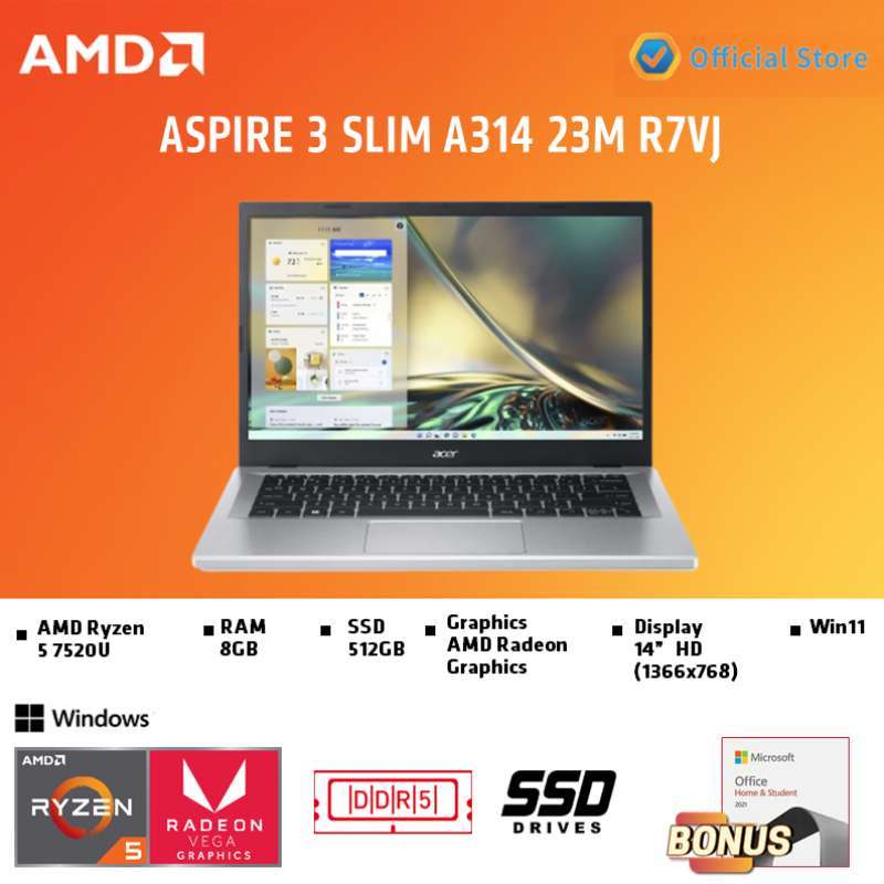 Promo ACER ASPIRE 3 SLIM A314 23M | RYZEN 5 7520U 8GB 512SSD RADEON ...