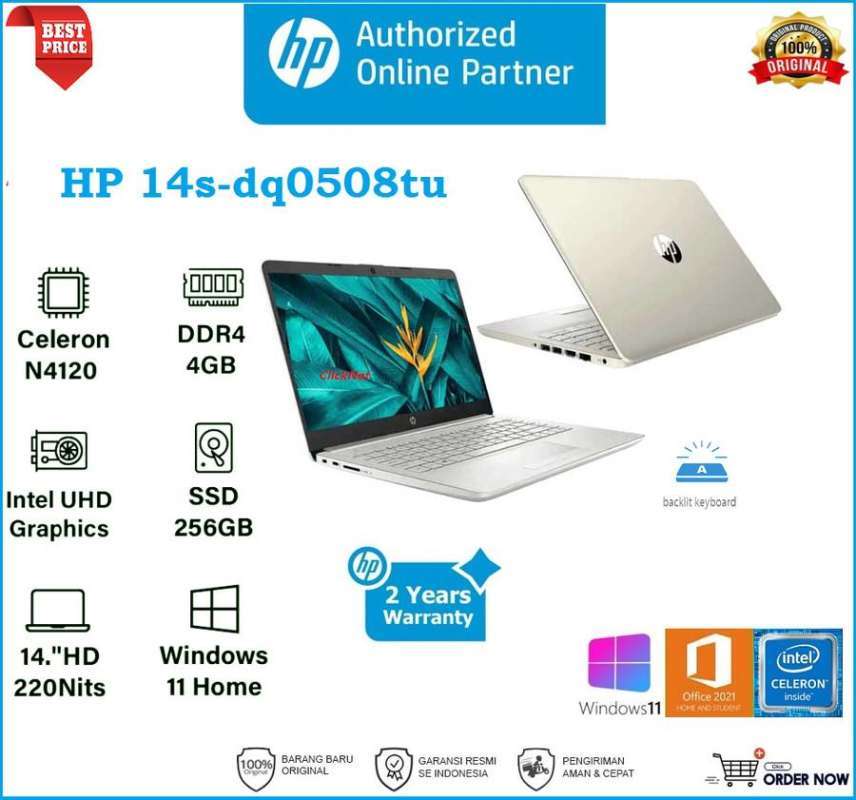 Jual HP LAPTOP 14sdq0508tu Intel N4120 4GB 256GB SSD Backlit KB WIN11