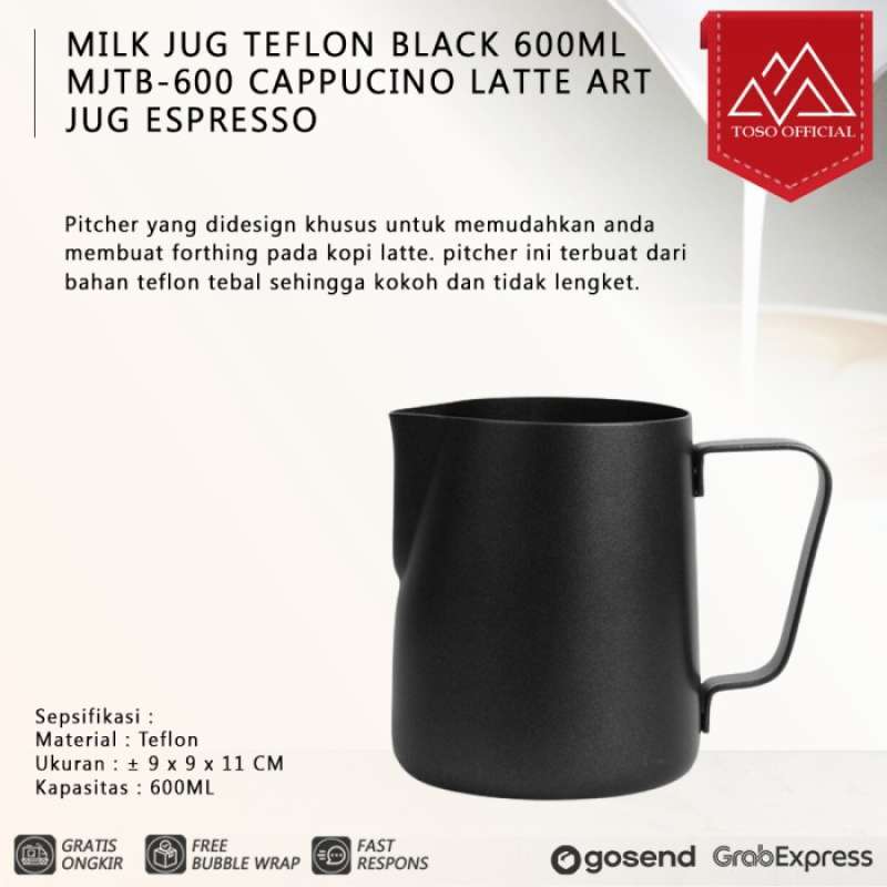 Promo Milk Jug Teflon Black 600ml MJTB600 Cappucino Latte Art Jug