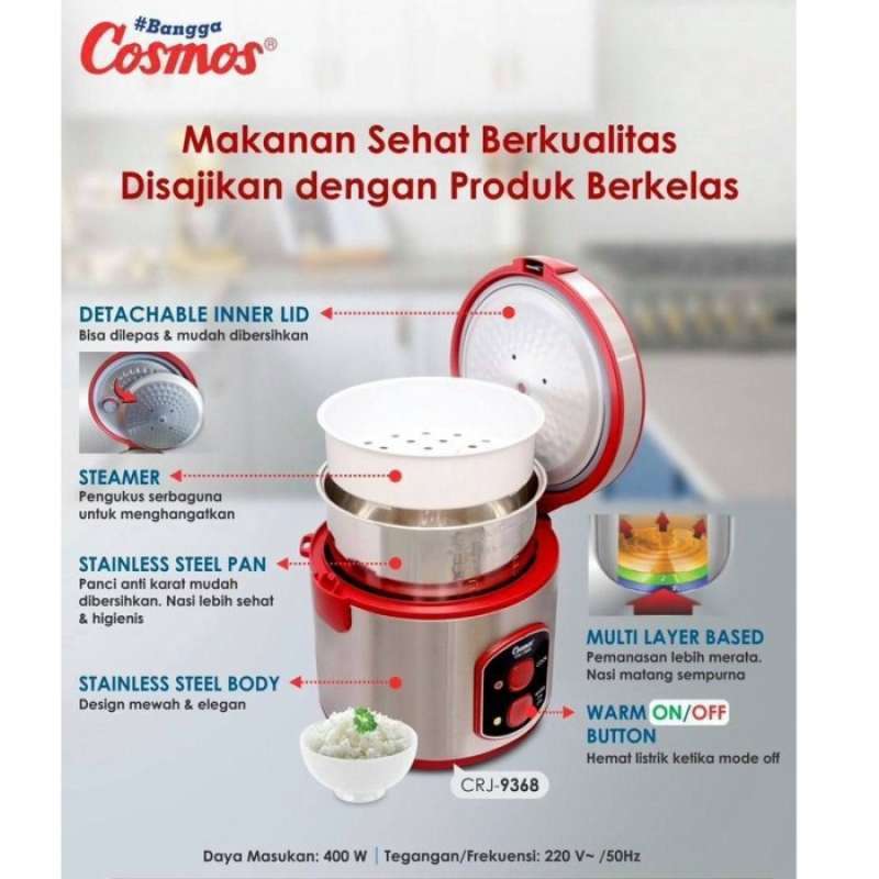 Jual COSMOS CRJ9368 Rice Cooker Stainless Steel [2 L] di Seller Cosmos