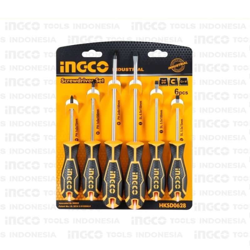 Promo 6-Pcs Cr-V Screwdriver Set INGCO HKSD0628 - Obeng Plus Minus ...