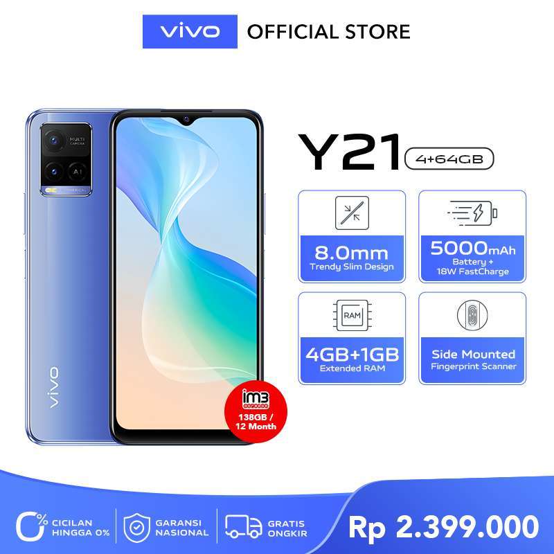 Jual VIVO Y21 [RAM 4GB+1GB Extended/ROM 64GB] - Diamond Glow di Seller