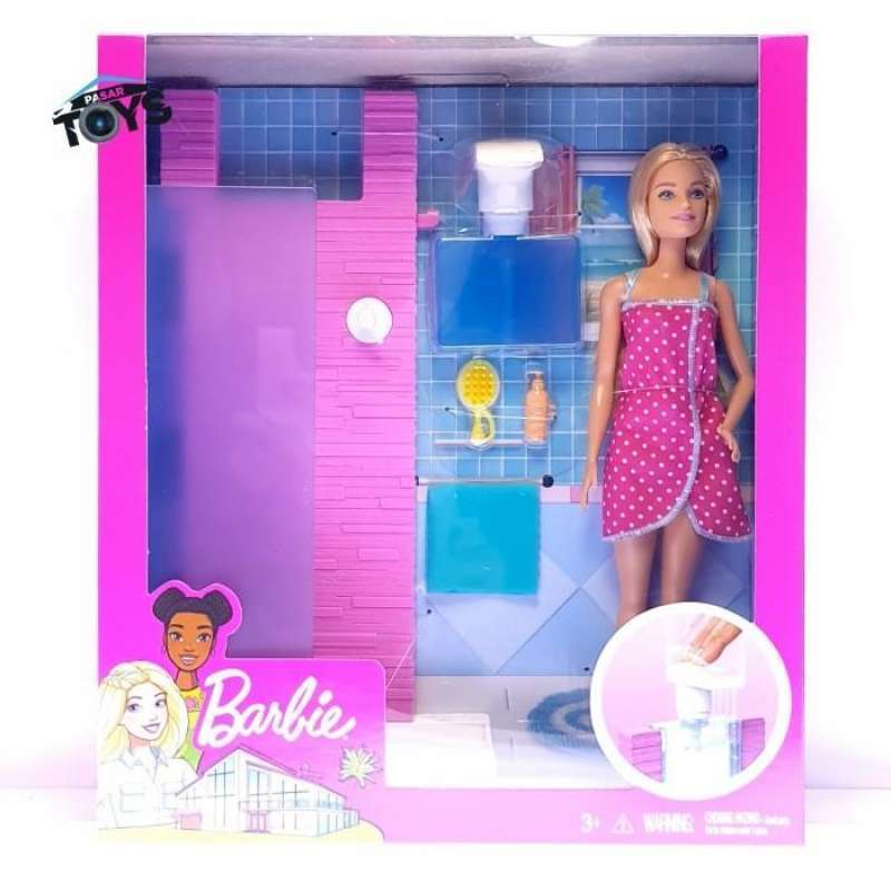 Jual Barbie Doll and Furniture Set Bathroom Shower Boneka Barbie Mattel