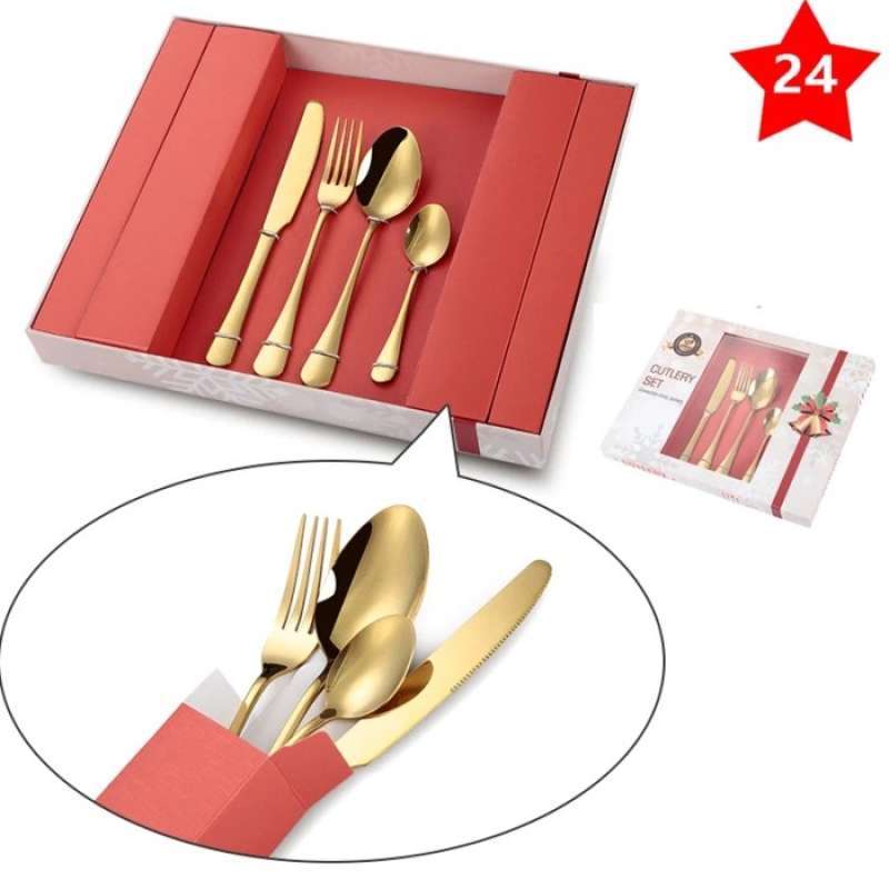 Promo MM Gift Box Hampers Cutlery Set Sendok Garpu Pisau Set 24 Pcs