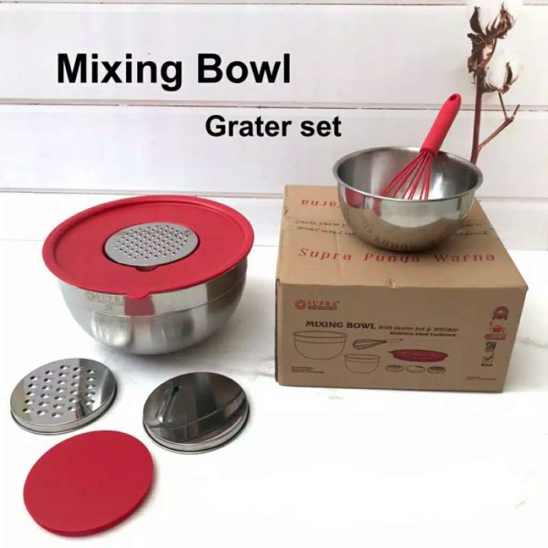 Jual MIXING BOWL STAINLESS SET 16&24CM + GRATER + WHISKER SUPRA di Seller Toko Mamake
