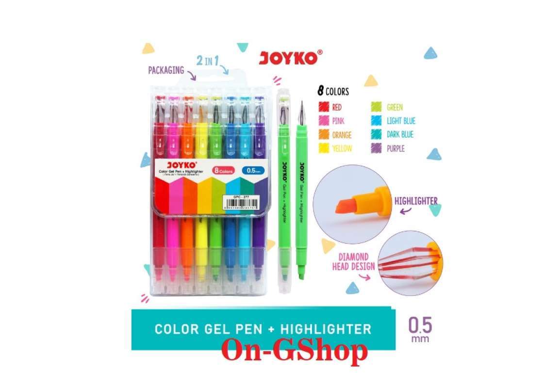Jual Joyko HIGHLIGHTER + COLOUR GEL PEN SET / Penanda Pen Jel Joyko GPC