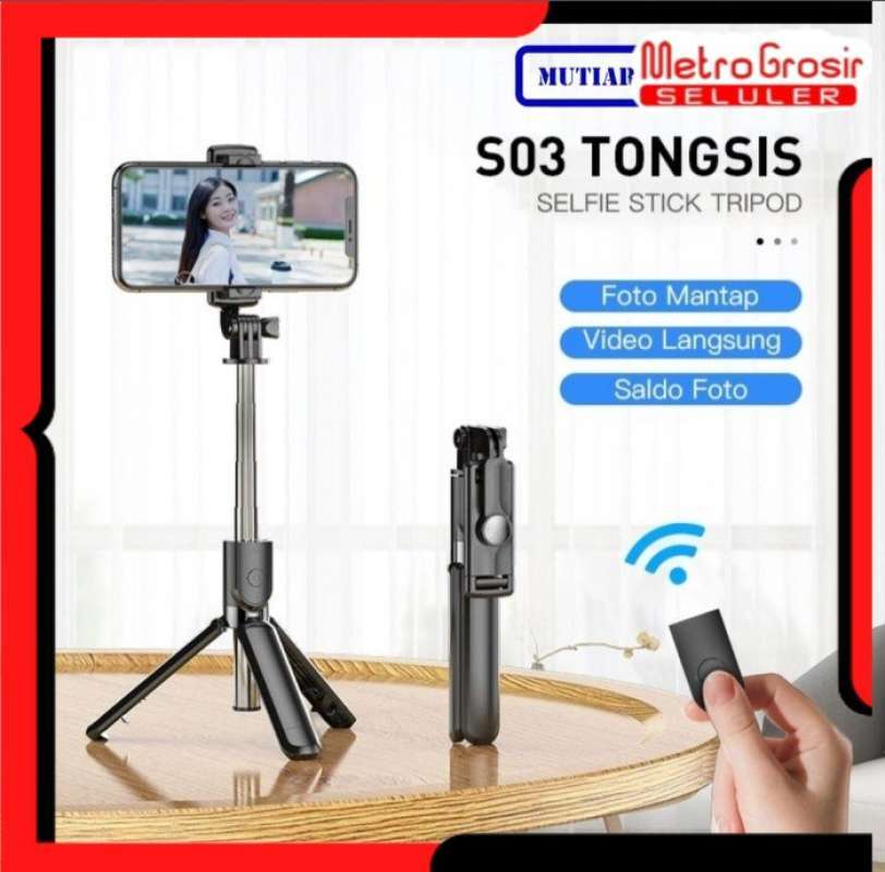 Jual S03 SELFIE STICK INTEGRATED TRIPOD ATAU TONGSIS REMOTE BLUETOOTH