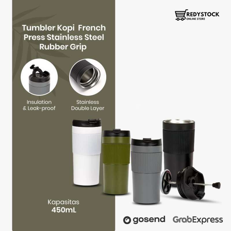 Jual French Press Tumbler Kopi Teh Coffee 400ml Stainless Steel Rubber