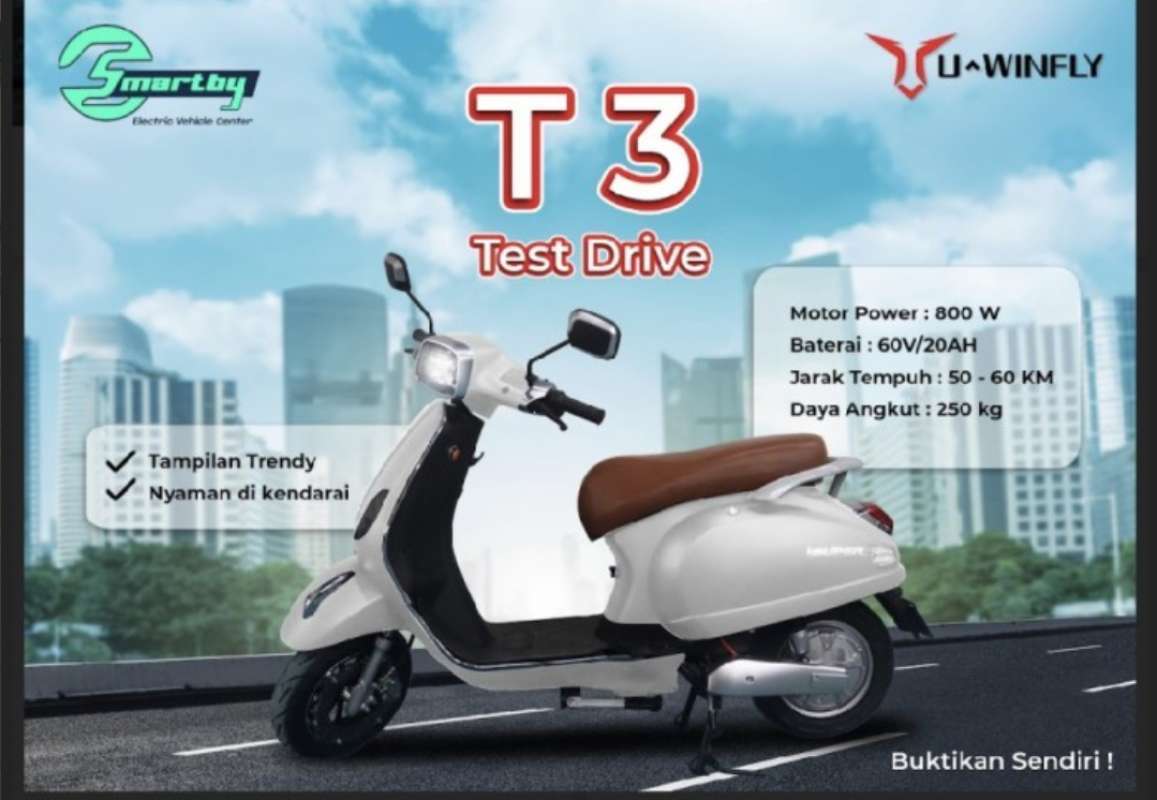 Jual Sepeda Motor Listrik Vespa Uwinfly T3 Scooter Matic 60V Murah BDG