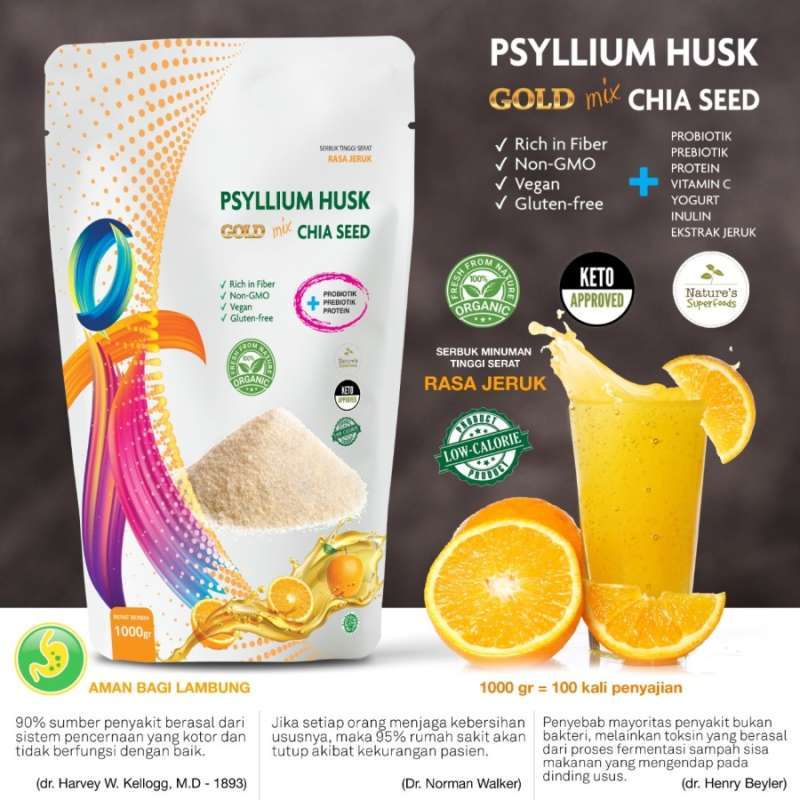 Jual Psyllium Husk Gold Mix Rasa Jeruk 250 gram di Seller Fayola.corner