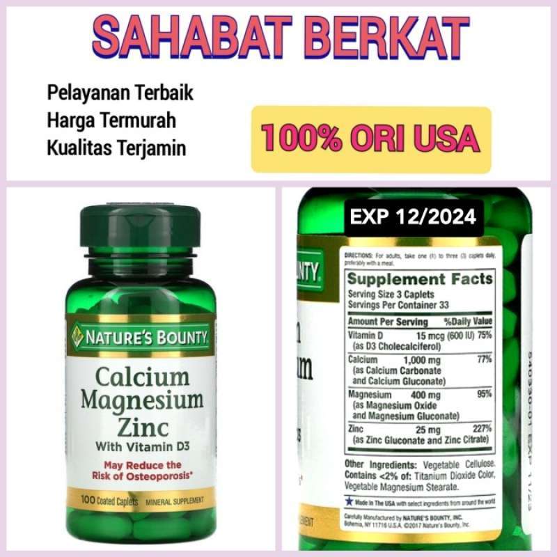 Promo NATURE BOUNTY CALCIUM MAGNESIUM ZINC WITH VITAMIN D3 100 COATED