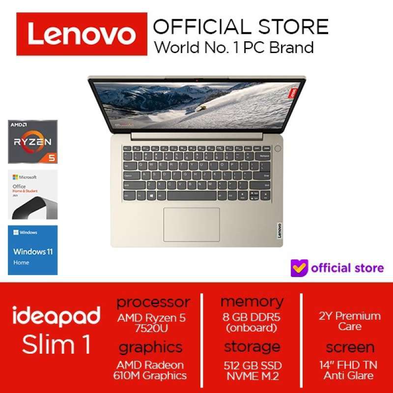 Promo Lenovo IdeaPad Slim 1 14AMN7 3LID 3MID || AMD Ryzen 5 7520U 8GB ...