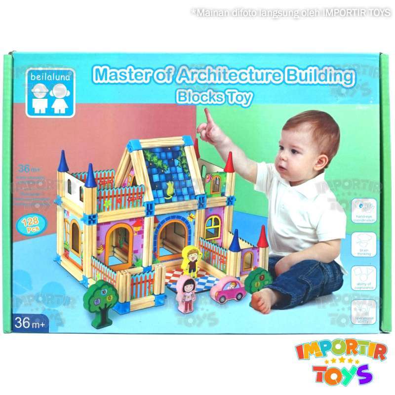 Jual Mainan Anak Blocks Kayu Set Wooden Blocks Rumah Edukasi Bayi Kid ...