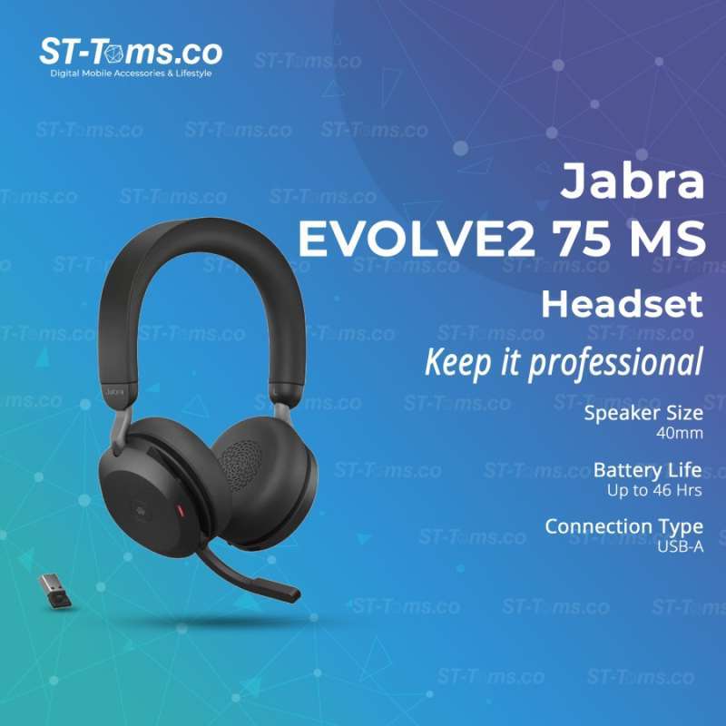 Jual Jabra Evolve2 75 Ms Bluetooth Headset With 8microphone Technology