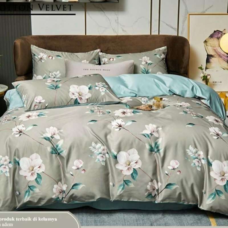 Jual Set Bedcover Lengkap Dengan Sprei Katun Lokal Motif Bunga