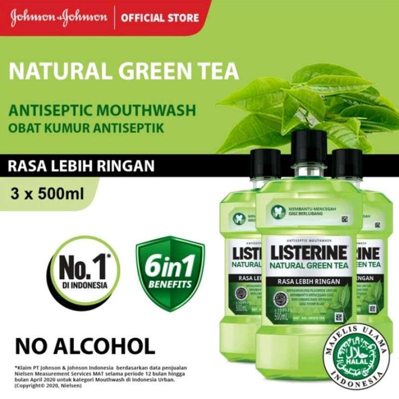 Jual Listerine Antiseptic Mouthwash Natural Green Tea 500ml Paket 3pc