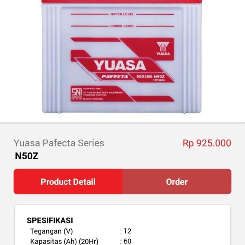 Promo Accu aki n50z 12v 60ah yuasa Diskon 4% di Seller ADELIO